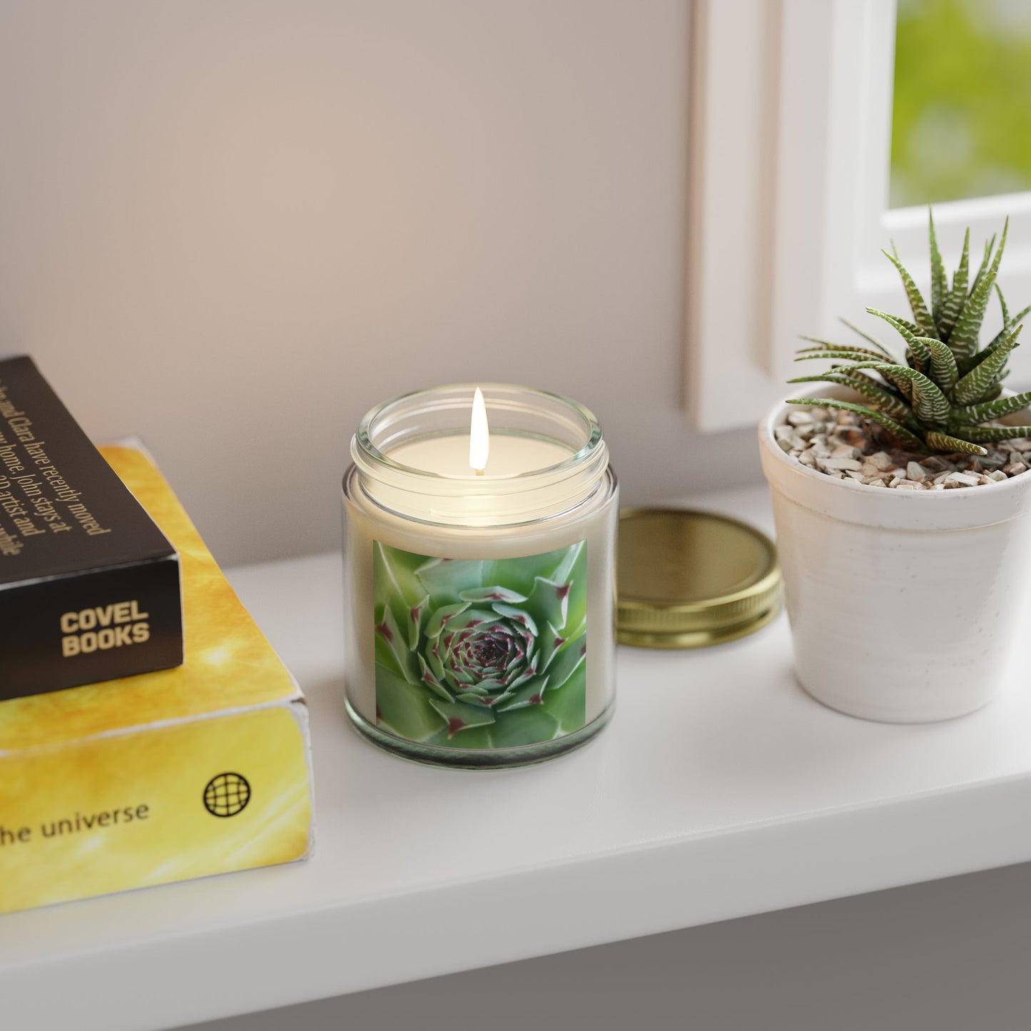Pale Green Spiky Succulent Jar Candle – Minimalist Botanical Image Candle for Calm Desert-Inspired Decor