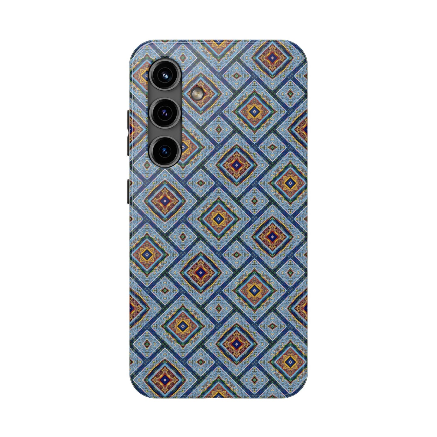 Blue Fusion Tiling Tough Case – Blue Geometric Phone Case, Modern Diamond Pattern Cover, Abstract Tile Design