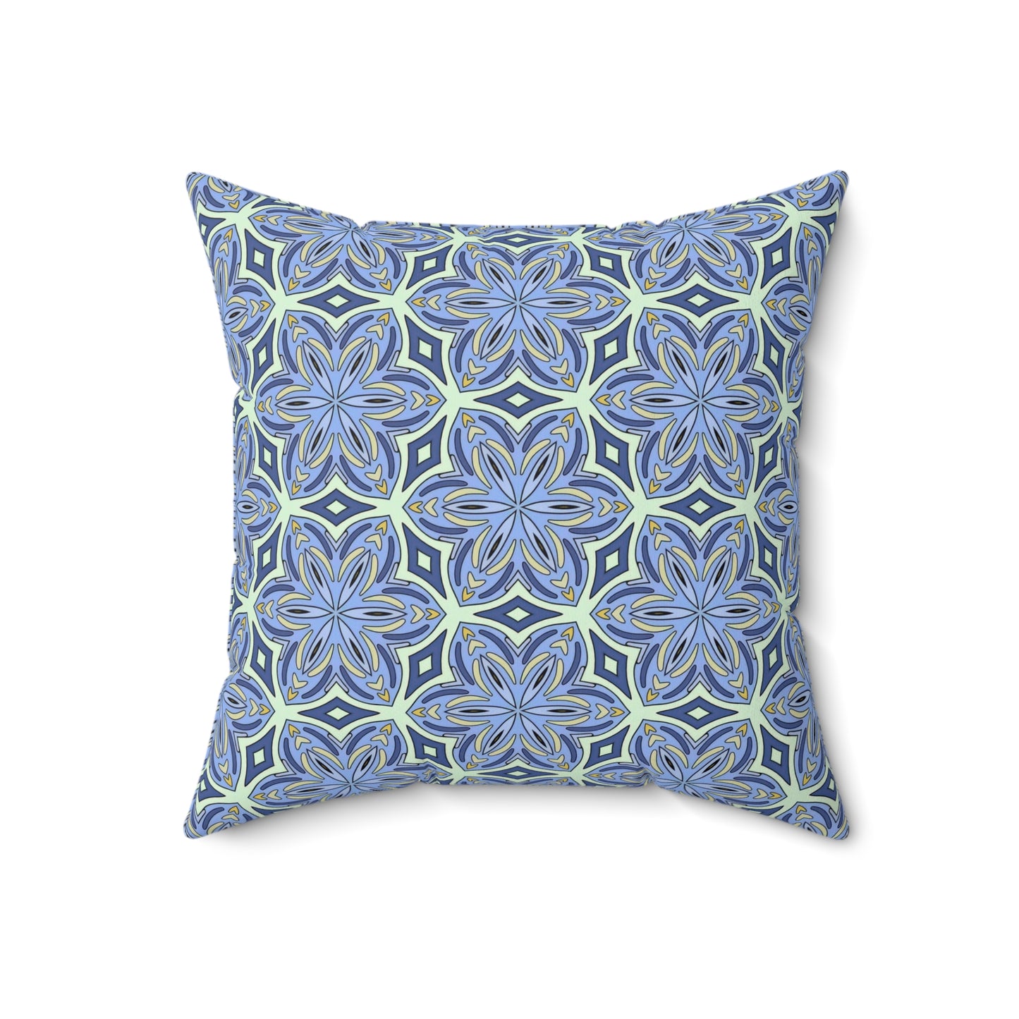 Pale Cornflower Blue and Yellow Decorative Square Pillow – Geometric Floral Throw Pillow
