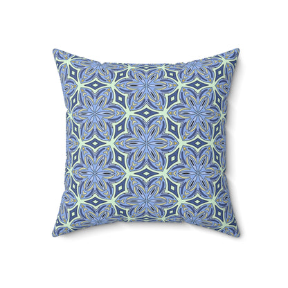 Pale Cornflower Blue and Yellow Decorative Square Pillow – Geometric Floral Throw Pillow
