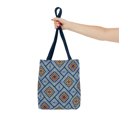Blue Fusion Tiling Tote Bag – Blue Geometric Canvas, Modern Tile Pattern, Diamond Design Everyday Bag