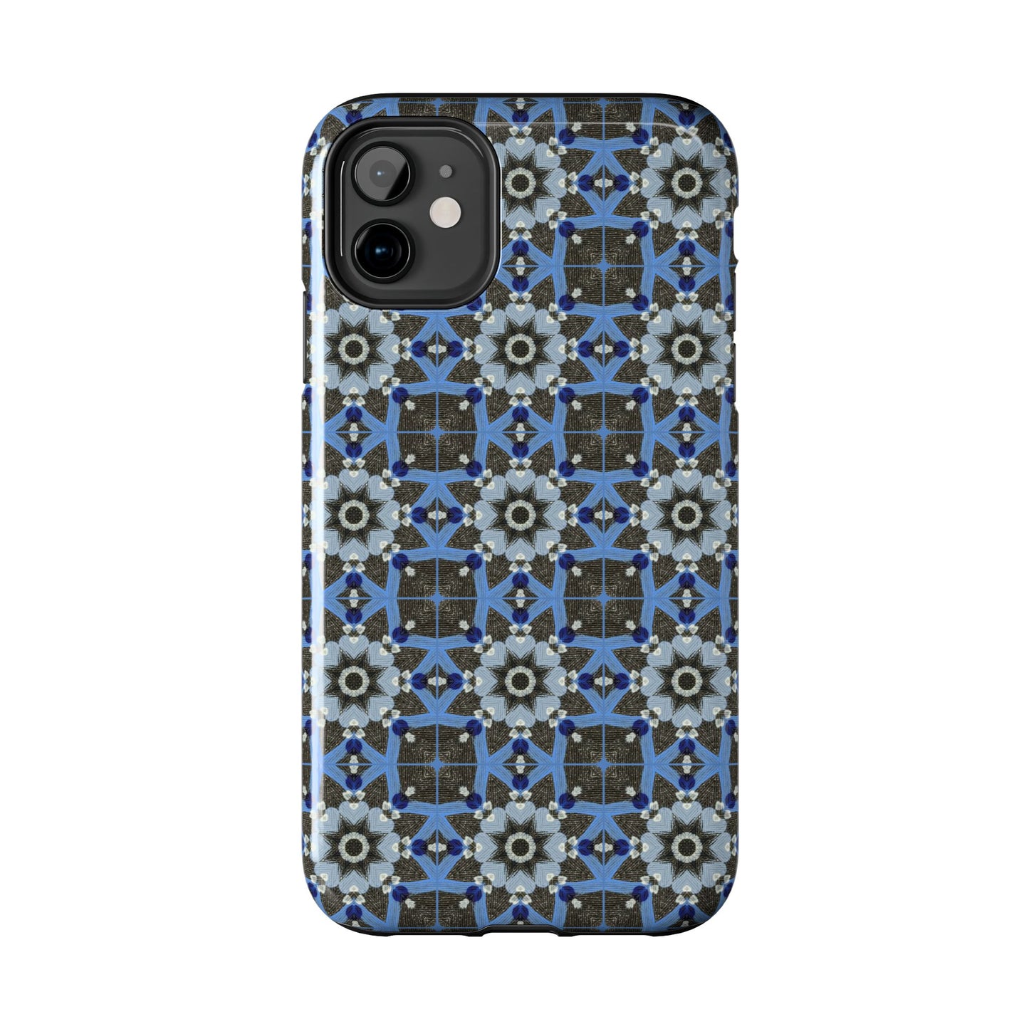 Blue Quilt Pattern Phone Case – Geometric Floral Protective Cover for iPhone & Android Models