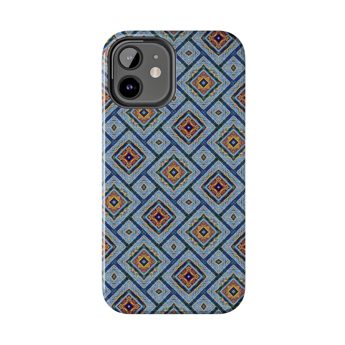 Blue Fusion Tiling Tough Case – Blue Geometric Phone Case, Modern Diamond Pattern Cover, Abstract Tile Design