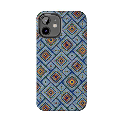 Blue Fusion Tiling Tough Case – Blue Geometric Phone Case, Modern Diamond Pattern Cover, Abstract Tile Design