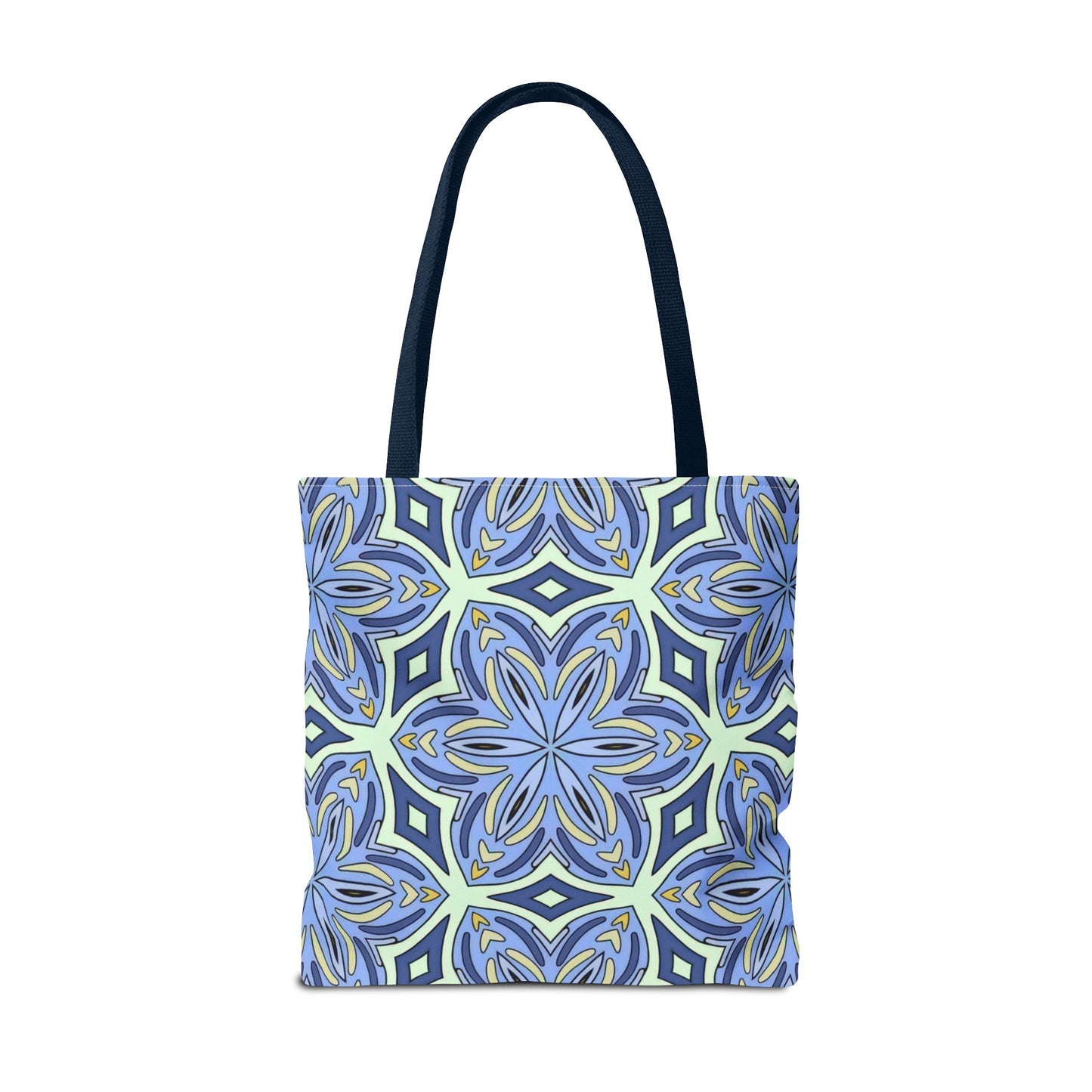 Pale Cornflower Blue and Yellow Tote Bag – Geometric Floral Pattern Reusable Shopping Bag for Everyday Use