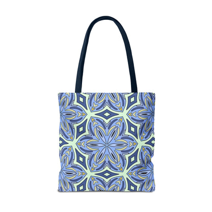 Pale Cornflower Blue and Yellow Tote Bag – Geometric Floral Pattern Reusable Shopping Bag for Everyday Use