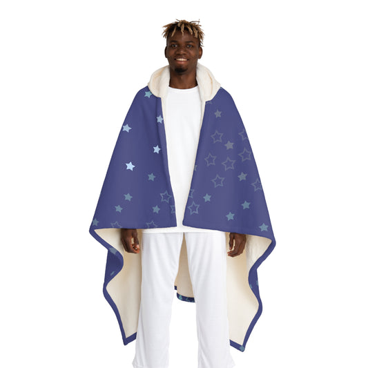 Blue Starfall Hooded Blanket – Blue Star Wearable Throw, Celestial Night Sky Cozy Fleece Wrap