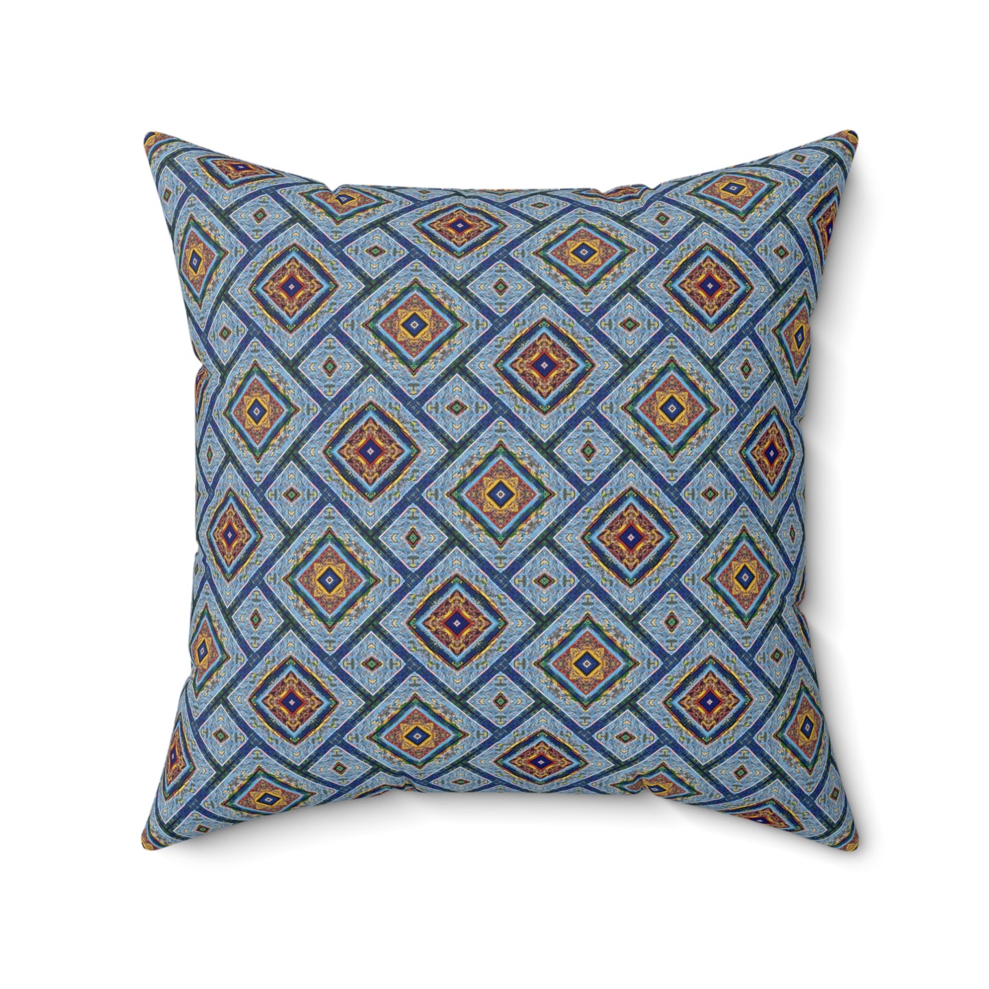 Blue Fusion Tiling Decorative Pillow – Blue Geometric Throw, Diamond Pattern Accent Pillow for Home Decor