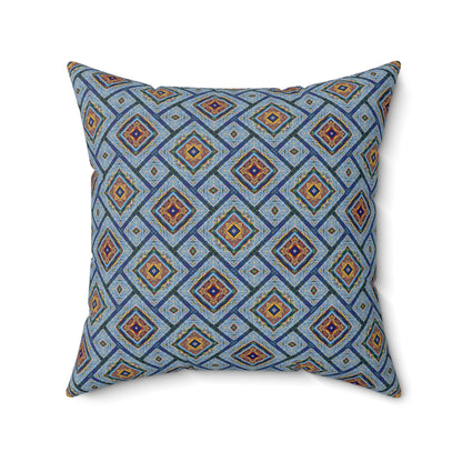 Blue Fusion Tiling Decorative Pillow – Blue Geometric Throw, Diamond Pattern Accent Pillow for Home Decor