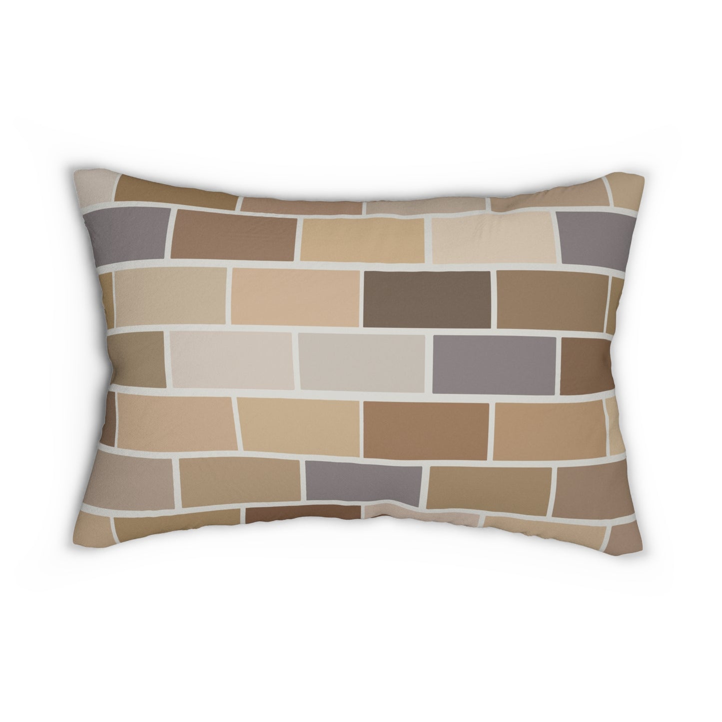 Neutral Brick Pattern Lumbar Pillow – Earth Tone Mosaic Cushion for Rustic Modern or Farmhouse Decor