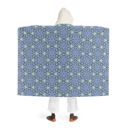 Pale Cornflower Blue and Yellow Hooded Blanket – Geometric Cozy Hooded Blanket for Adults and Modern Home Decor
