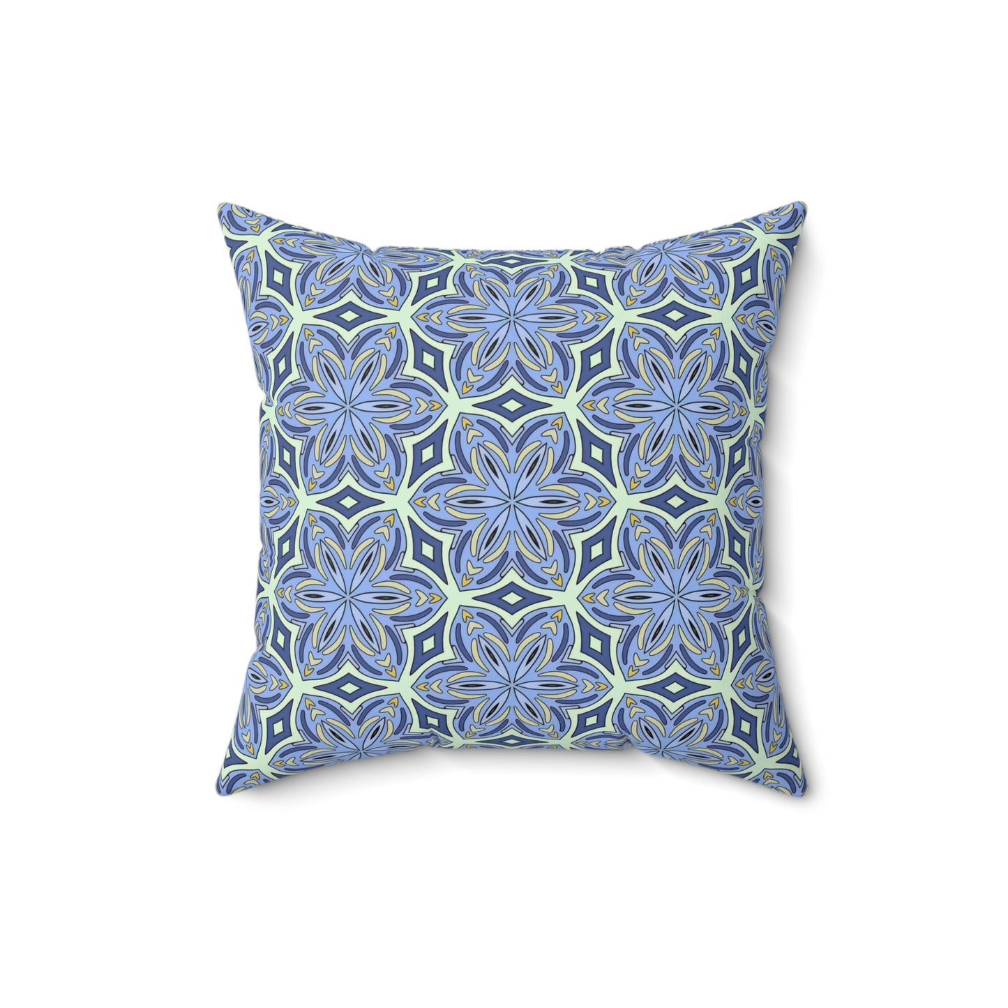 Pale Cornflower Blue and Yellow Decorative Square Pillow – Geometric Floral Throw Pillow