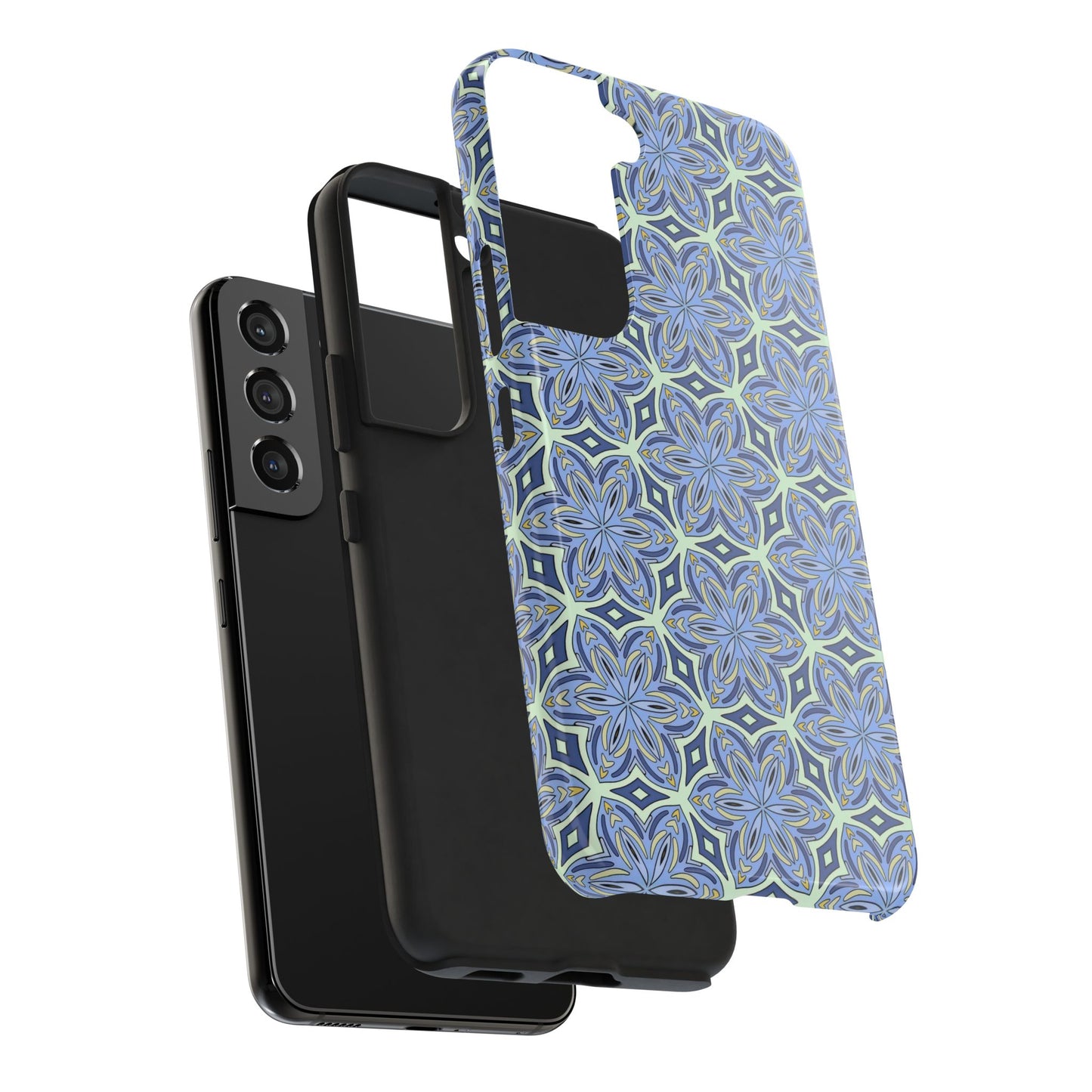 Pale Cornflower Blue and Yellow Phone Case – Geometric Floral Protective Cover for iPhone & Android Models