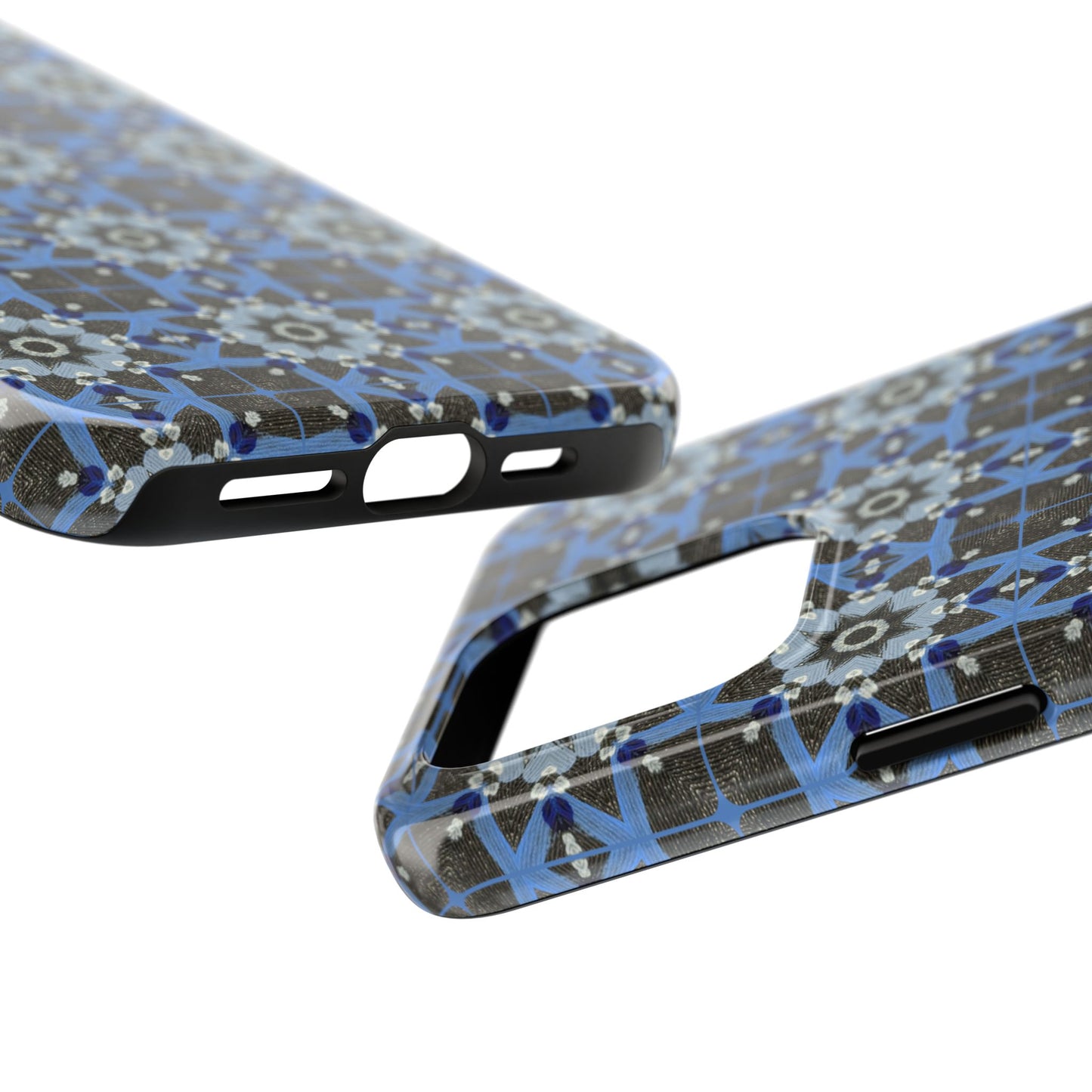 Blue Quilt Pattern Phone Case – Geometric Floral Protective Cover for iPhone & Android Models