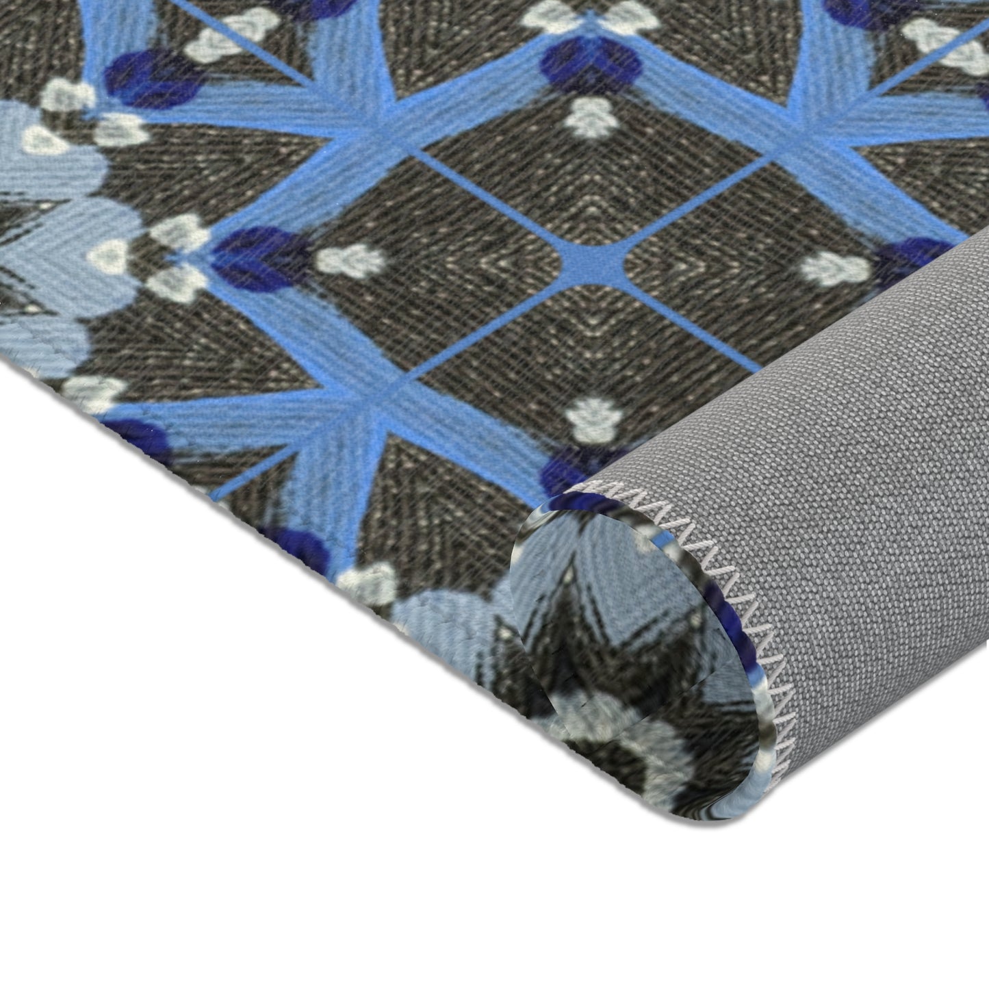 Blue Quilt Pattern Area Rug – Quilted Geometric Floor Mat, Patchwork Vintage Tile Living Room Accent