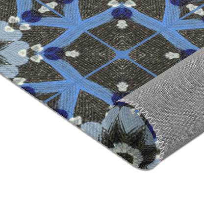 Blue Quilt Pattern Area Rug – Quilted Geometric Floor Mat, Patchwork Vintage Tile Living Room Accent