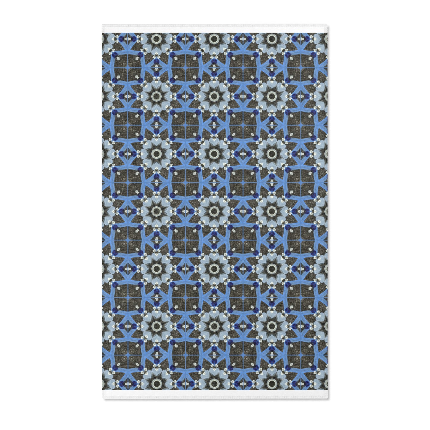 Blue Quilt Pattern Area Rug – Quilted Geometric Floor Mat, Patchwork Vintage Tile Living Room Accent