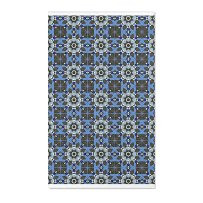 Blue Quilt Pattern Area Rug – Quilted Geometric Floor Mat, Patchwork Vintage Tile Living Room Accent