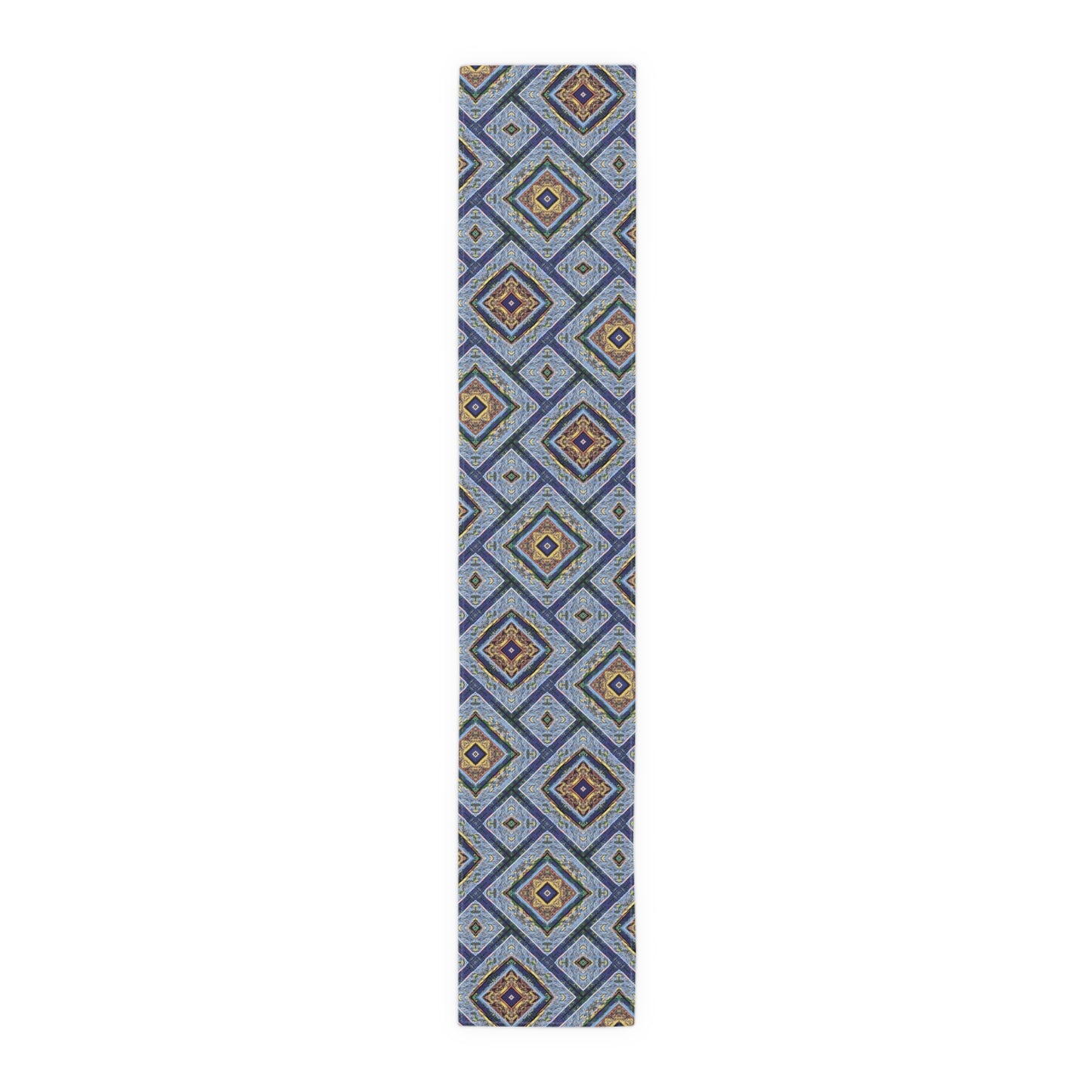 Blue Fusion Tiling Table Runner – Blue Geometric Dining Decor, Modern Tile Pattern Runner