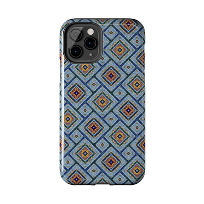 Blue Fusion Tiling Tough Case – Blue Geometric Phone Case, Modern Diamond Pattern Cover, Abstract Tile Design
