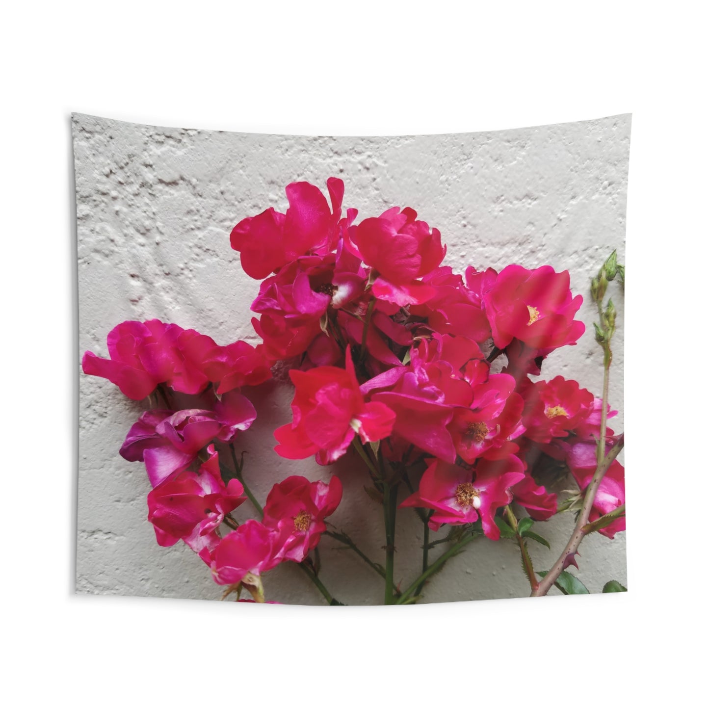 Bougainvillea Against White Stucco Wall Tapestry – Mediterranean Floral Decor, Summer Bloom Wall Hanging
