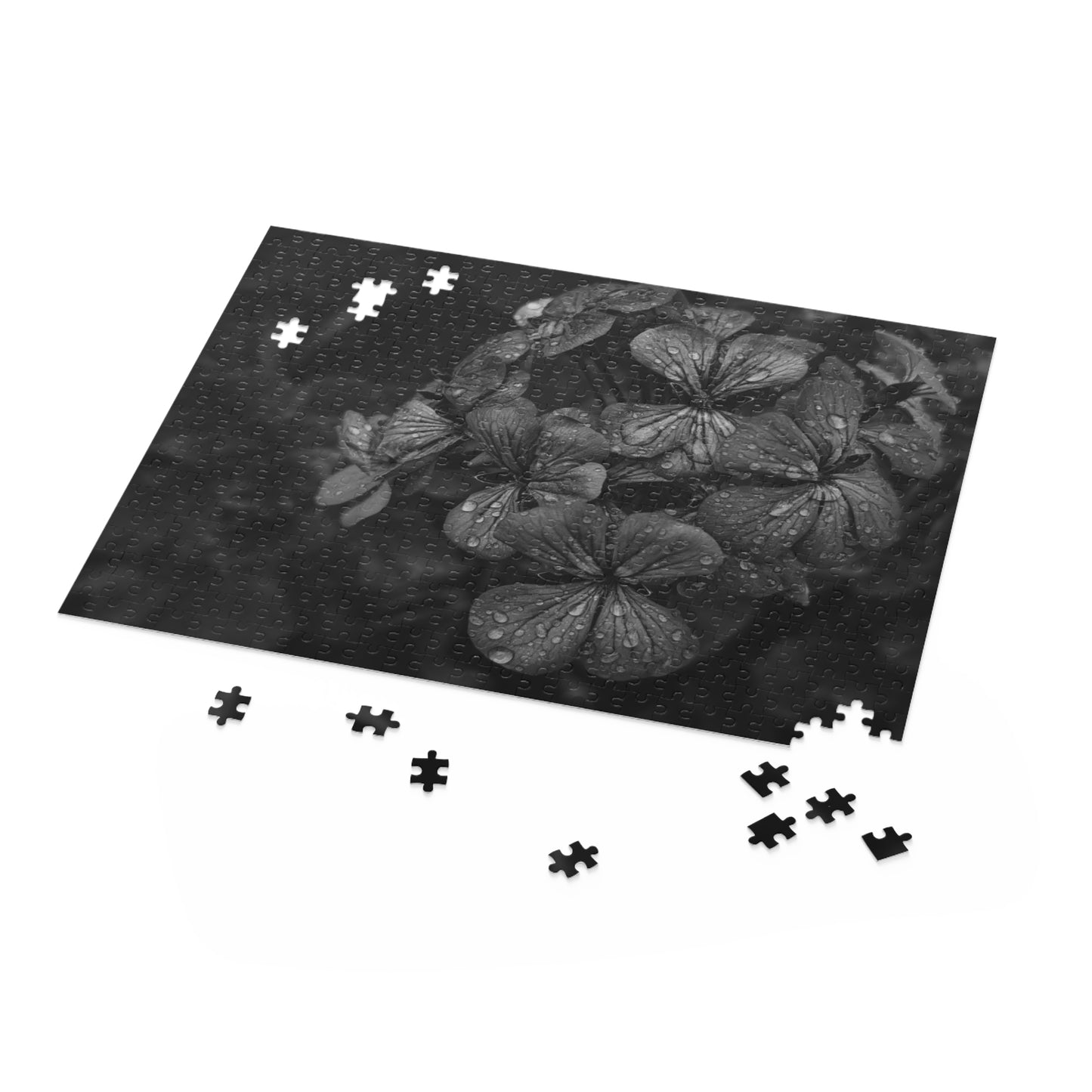 Geranium After a Light Rain Puzzle – Black and White Floral Photography Jigsaw Puzzle for Adults and Teens, Modern Botanical Gift Idea