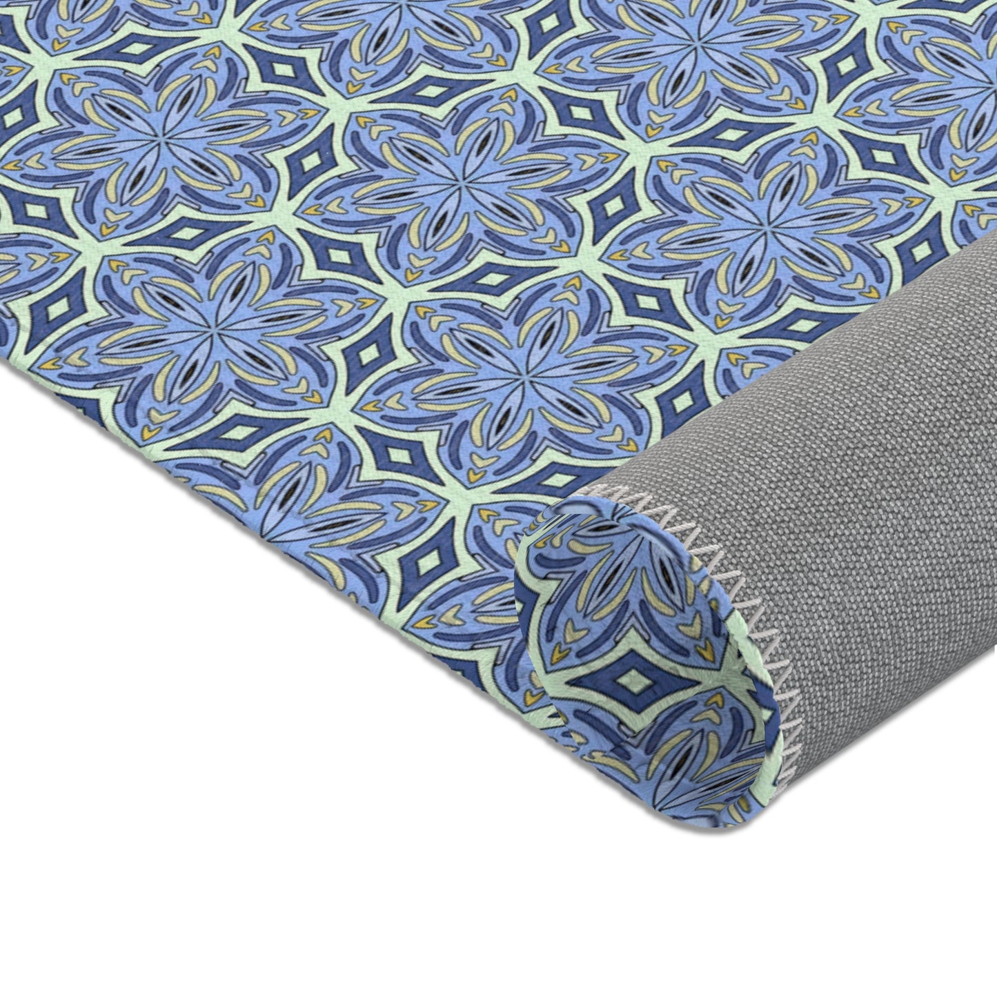 Pale Cornflower Blue and Yellow Area Rug – Geometric Modern Floor Decor for Living Rooms and Bedrooms