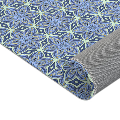 Pale Cornflower Blue and Yellow Area Rug – Geometric Modern Floor Decor for Living Rooms and Bedrooms