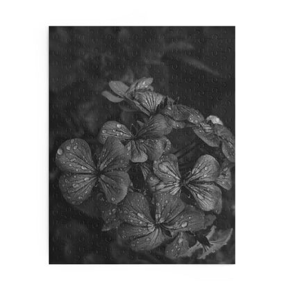 Geranium After a Light Rain Puzzle – Black and White Floral Photography Jigsaw Puzzle for Adults and Teens, Modern Botanical Gift Idea
