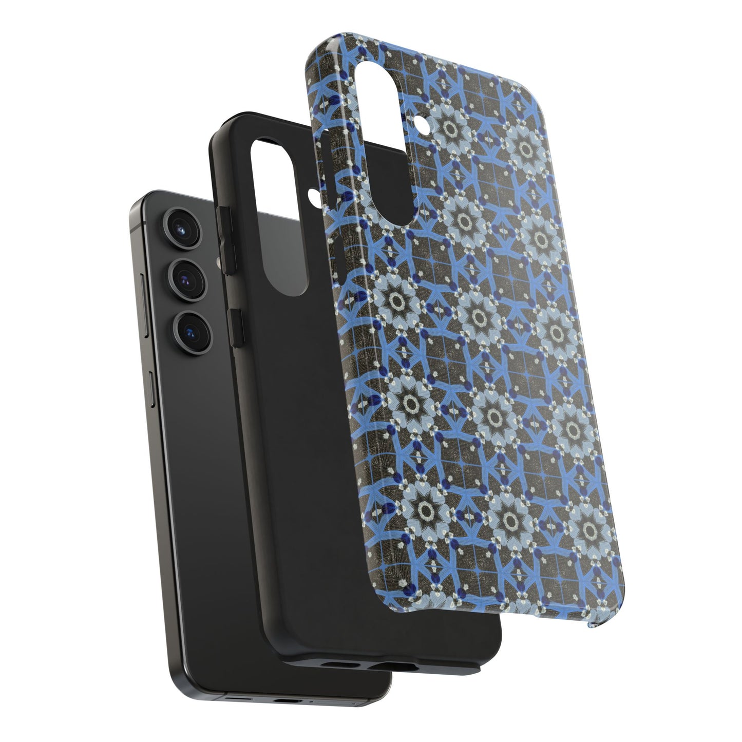 Blue Quilt Pattern Phone Case – Geometric Floral Protective Cover for iPhone & Android Models