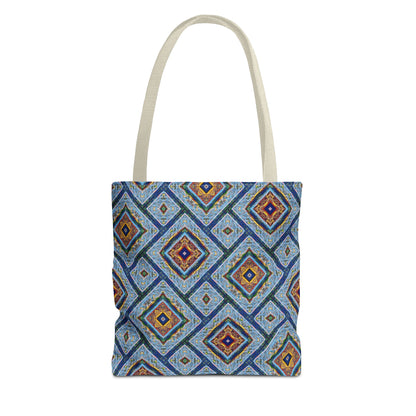 Blue Fusion Tiling Tote Bag – Blue Geometric Canvas, Modern Tile Pattern, Diamond Design Everyday Bag