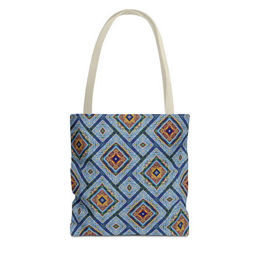 Blue Fusion Tiling Tote Bag – Blue Geometric Canvas, Modern Tile Pattern, Diamond Design Everyday Bag