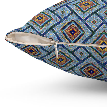 Blue Fusion Tiling Decorative Pillow – Blue Geometric Throw, Diamond Pattern Accent Pillow for Home Decor