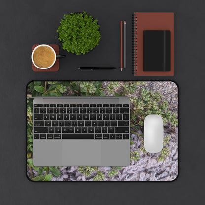 Where the Allseed Grows Desk Mat – Urban Nature Minimalist Botanical Workspace Mat with Concrete Texture Design