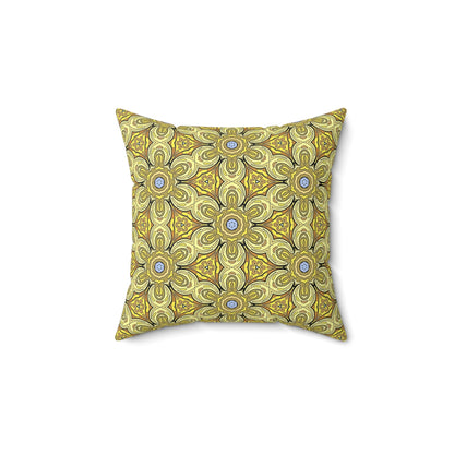 Retro Yellow Flowers Decorative Square Pillow – Geometric Floral Accent Pillow for Modern Decor
