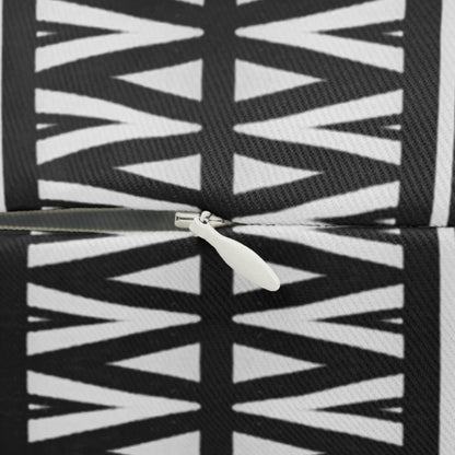 Black and White Tribal Triangle Lumbar Pillow – Geometric Accent Pillow for Minimalist or Boho Home Decor