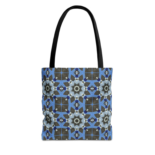 Blue Quilt Pattern Tote Bag – Quilted Patchwork Shoulder Bag, Vintage Tile Canvas Shopper
