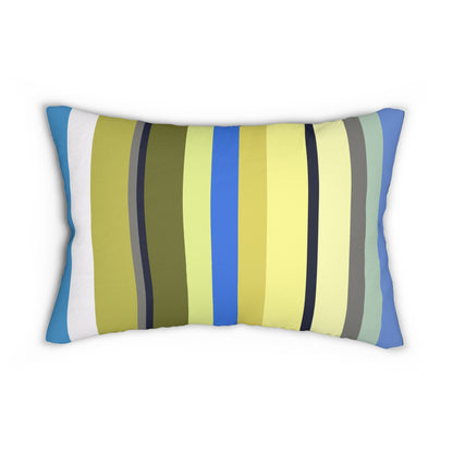 Blue Yellow and Brown Stripes Lumbar Pillow – Colorful Modern Accent Pillow for Sofa or Bedroom Decor