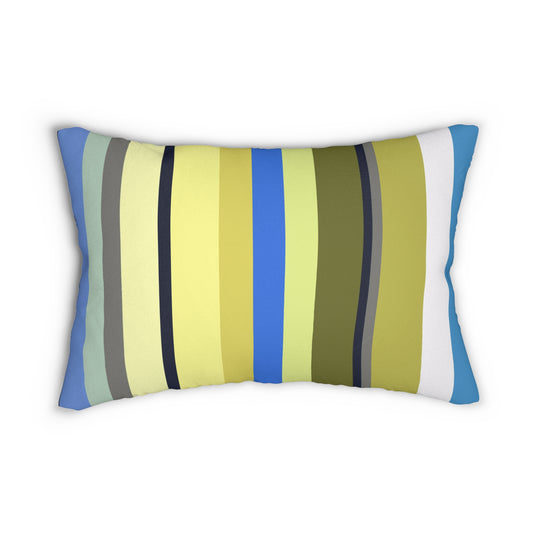 Blue Yellow and Brown Stripes Lumbar Pillow – Colorful Modern Accent Pillow for Sofa or Bedroom Decor
