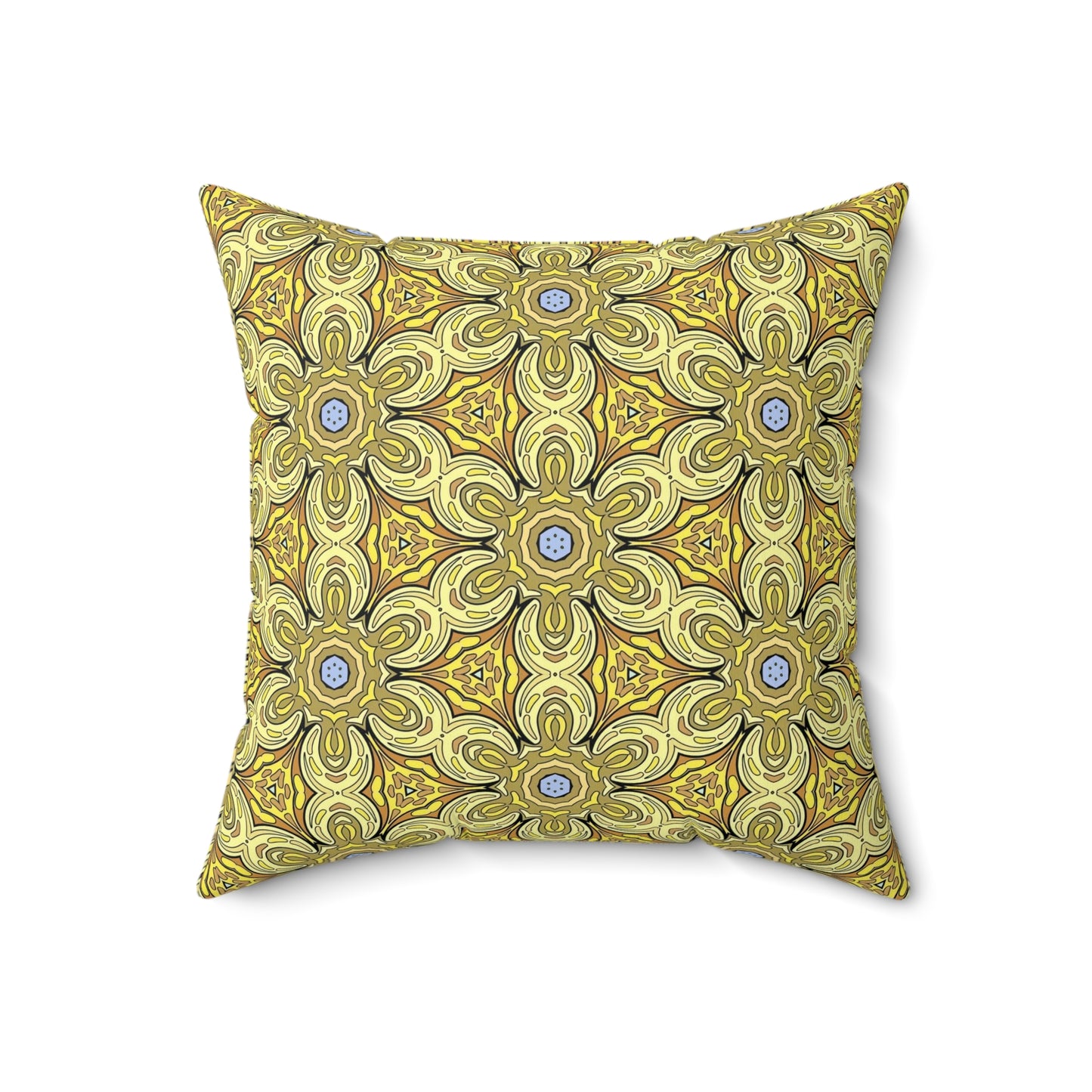 Retro Yellow Flowers Decorative Square Pillow – Geometric Floral Accent Pillow for Modern Decor