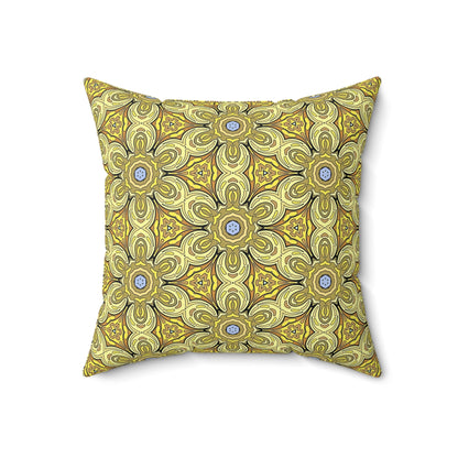 Retro Yellow Flowers Decorative Square Pillow – Geometric Floral Accent Pillow for Modern Decor