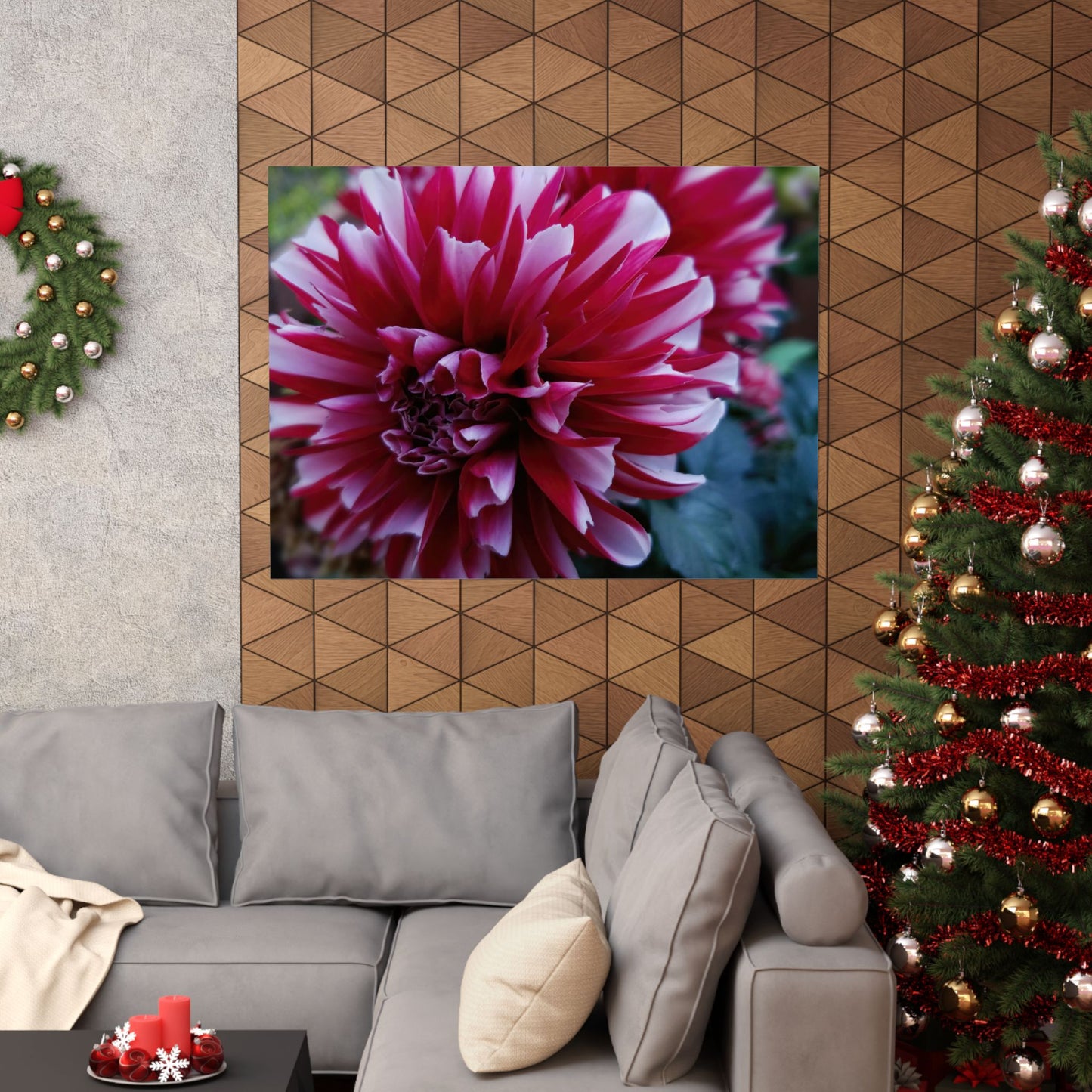 Red and White Dahlia Wall Poster – Botanical Floral Art Print, Cottagecore Summer Bloom Decor