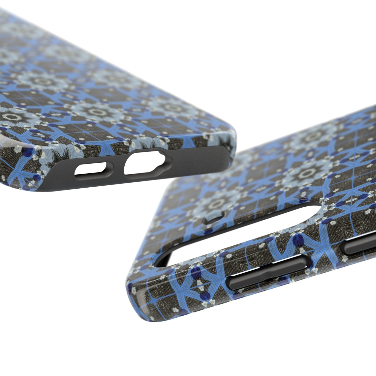 Blue Quilt Pattern Phone Case – Geometric Floral Protective Cover for iPhone & Android Models