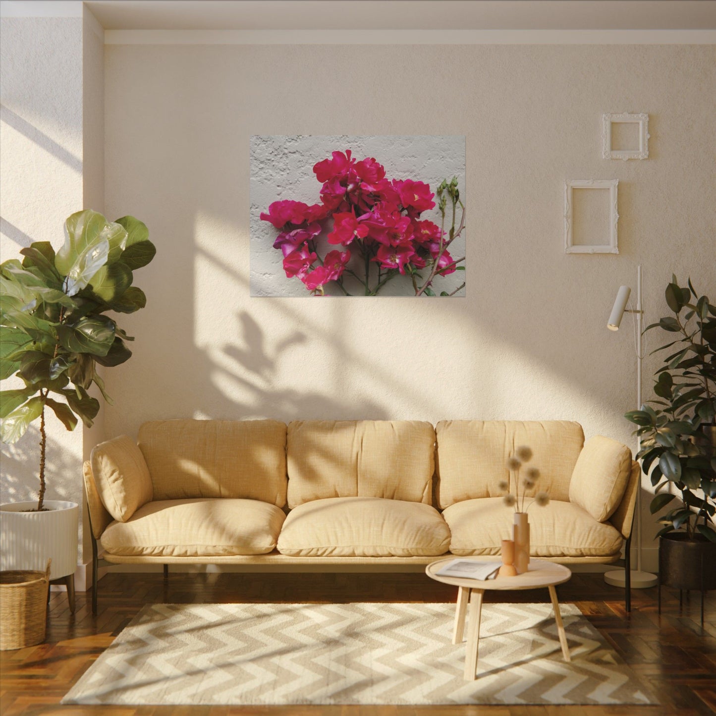 Floral stucco wall canvas artwork in soft pink tones