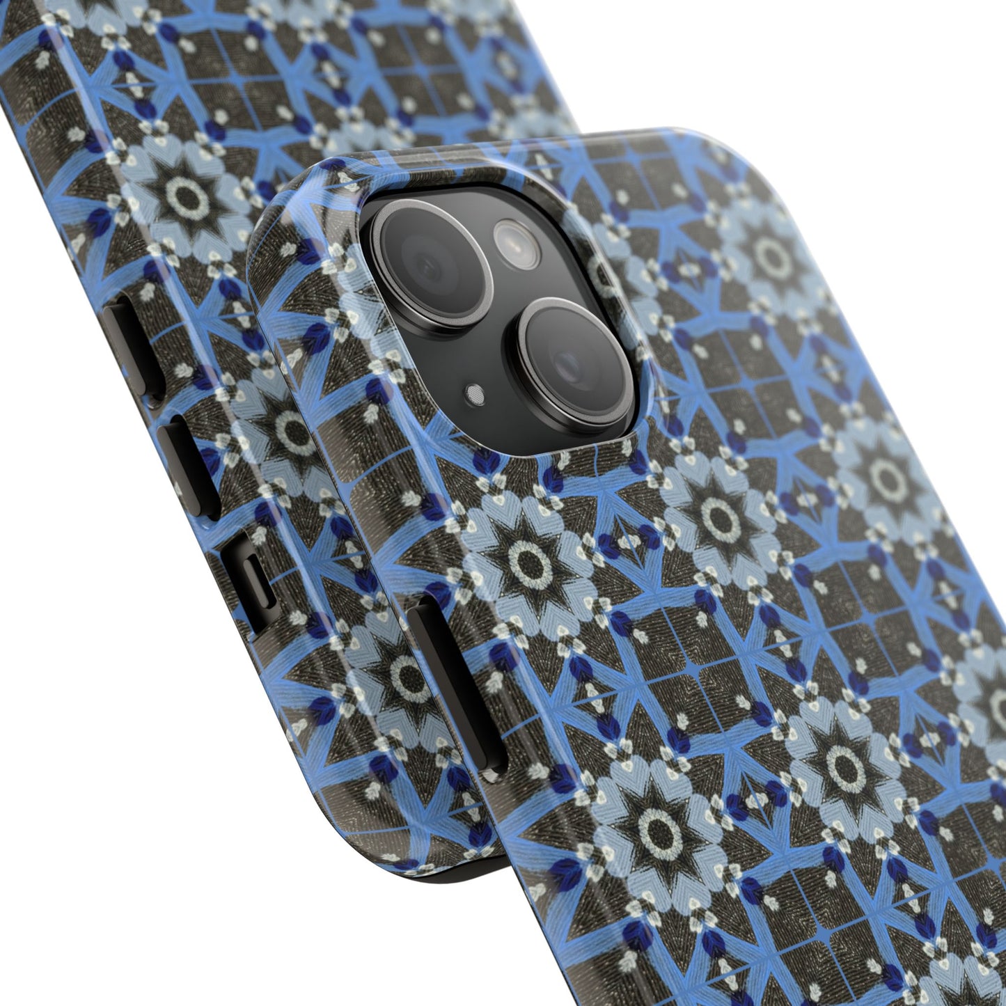Blue Quilt Pattern Phone Case – Geometric Floral Protective Cover for iPhone & Android Models
