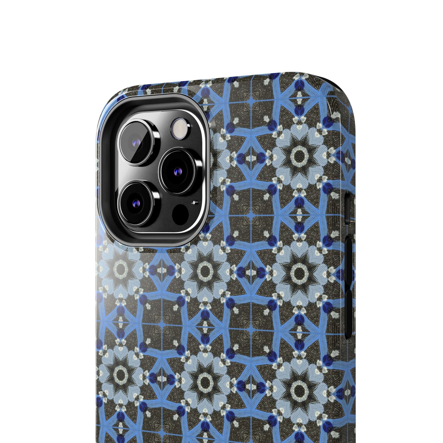 Blue Quilt Pattern Phone Case – Geometric Floral Protective Cover for iPhone & Android Models