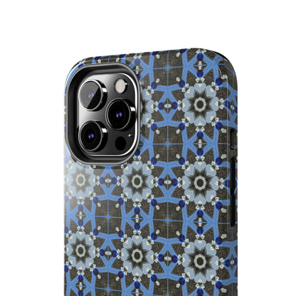 Blue Quilt Pattern Phone Case – Geometric Floral Protective Cover for iPhone & Android Models