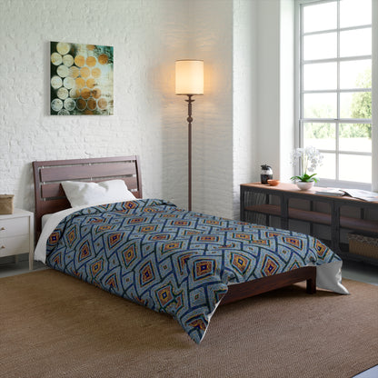 Blue Fusion Tiling Comforter – Blue Geometric Bedding, Modern Tile Pattern, Diamond Design Comforter for Bedroom