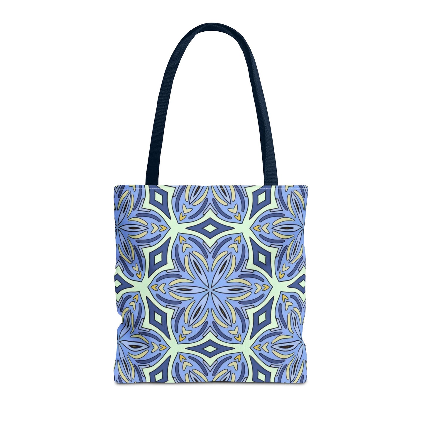 Pale Cornflower Blue and Yellow Tote Bag – Geometric Floral Pattern Reusable Shopping Bag for Everyday Use