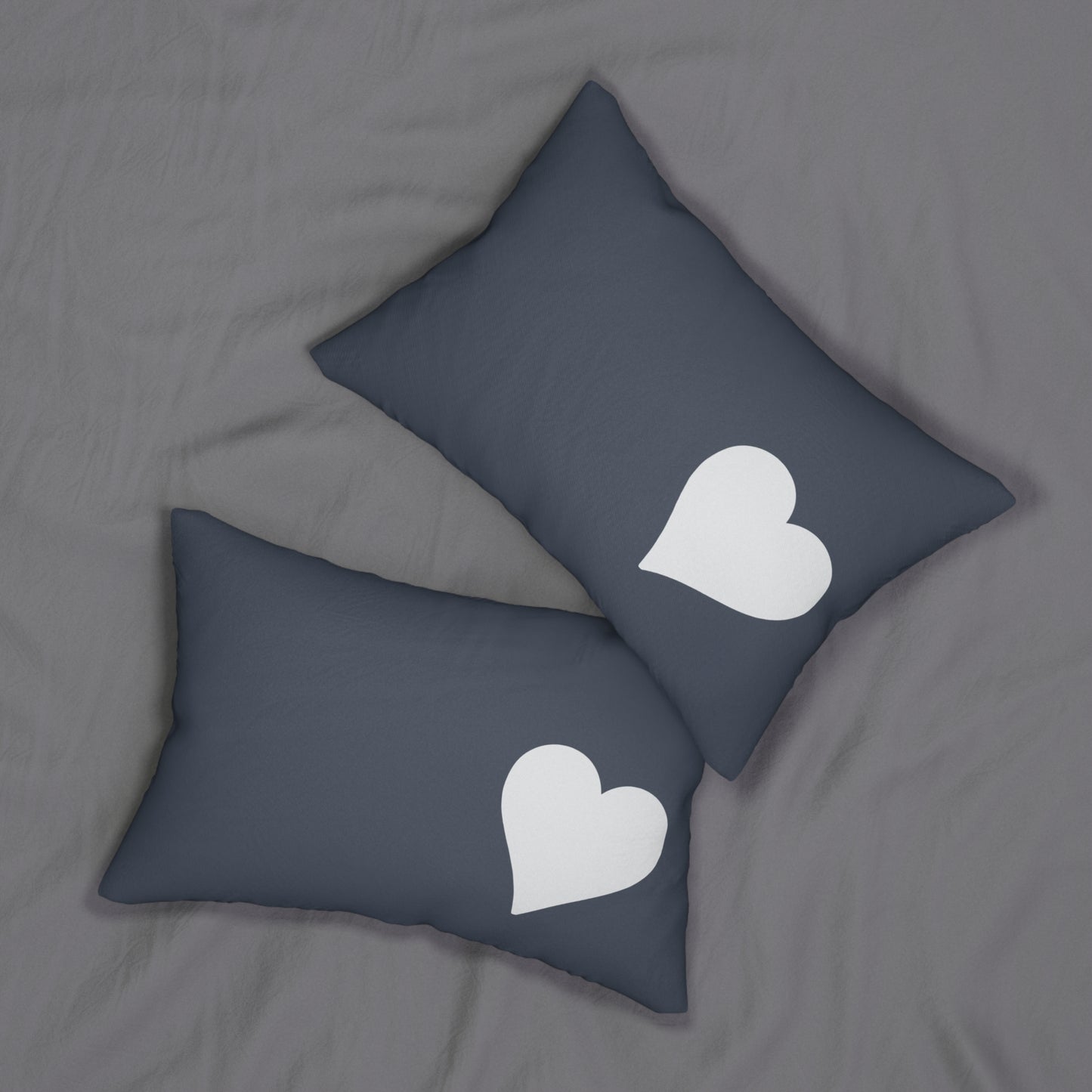 Minimalist Heart Lumbar Pillow – Gray and White Romantic Accent Cushion for Modern or Couples' Bedroom Decor